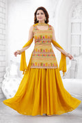 Mornee Mustard Yellow Indo Western Kurti Set with Flared Skirt